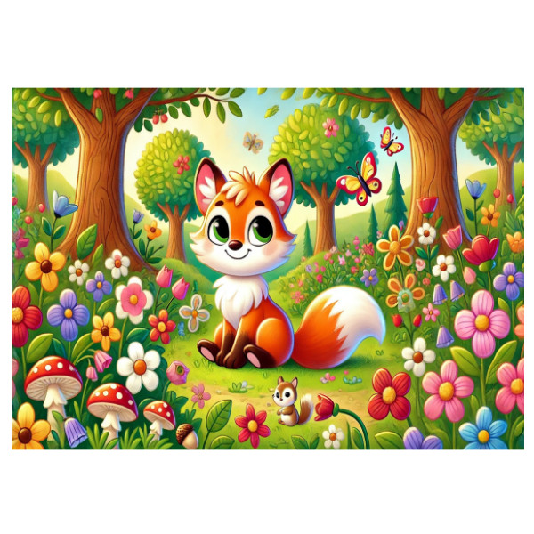 Puzzle A3 Cheerful Little Fox in a Blooming Forest Meadow