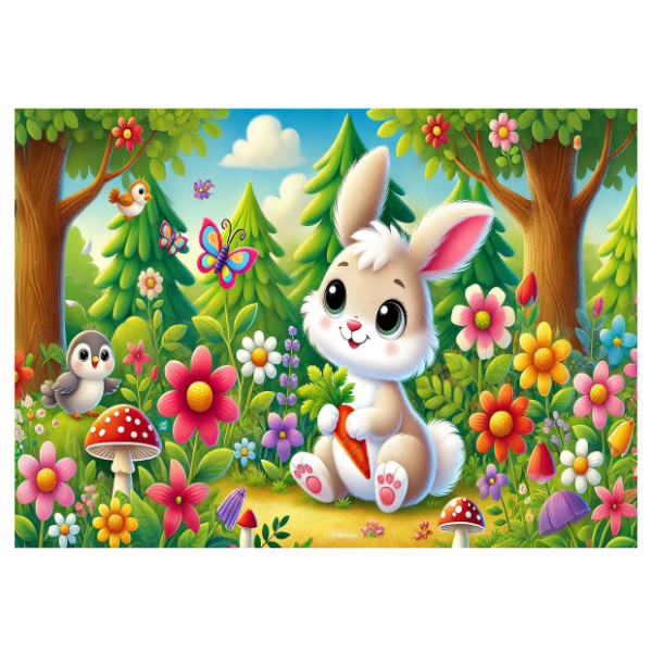 Puzzle A3 Cute Bunny in a Magical Flower Garden