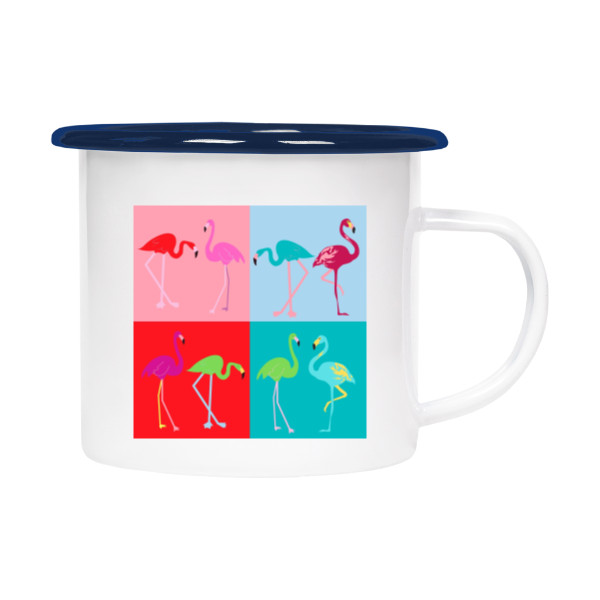 Tin mug - enamel hem Flamingo