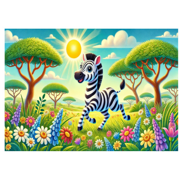 Puzzle A3 Happy Zebra on a Flowery Meadow Kids Puzzle
